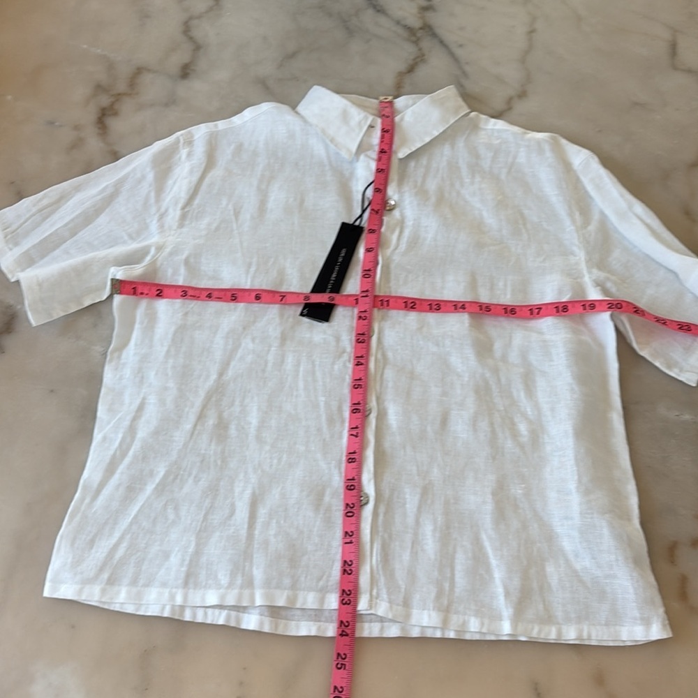 Nicole Miller White 100% Linen Button Down Shirt Short Sleeveless Loose Fit Sz S - Picture 8 of 12